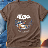 Sloth in hammock with sunglasses and drink, "Alexa Skip to Friday" text.