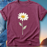 Burgundy t-shirt with a watercolor daisy illustration.