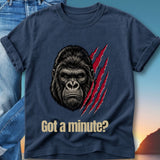 Dark blue t-shirt with a gorilla face and "Got a minute?" text.