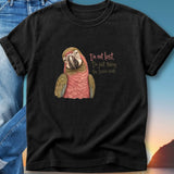 Black t-shirt with a parrot illustration and text "I'm not lost, I'm just taking the scenic route."