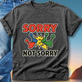 Black t-shirt with "SORRY NOT SORRY" and game pieces.