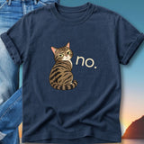 T-shirt with a grumpy cat sitting and the text "no."