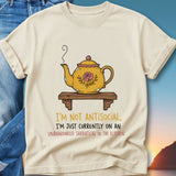 Yellow teapot graphic with text "I'm not antisocial, I'm just currently on an unannounced sabbatical in the kitchen."