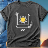 T-shirt with a sun icon and the word "on".